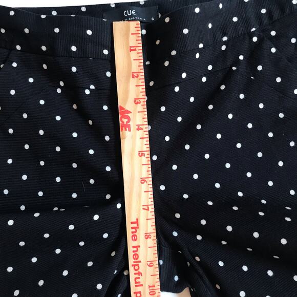 Cue Australia Black Straight Leg Pants White Polka Dots Size 6 EUC Cigarette - Picture 10 of 13